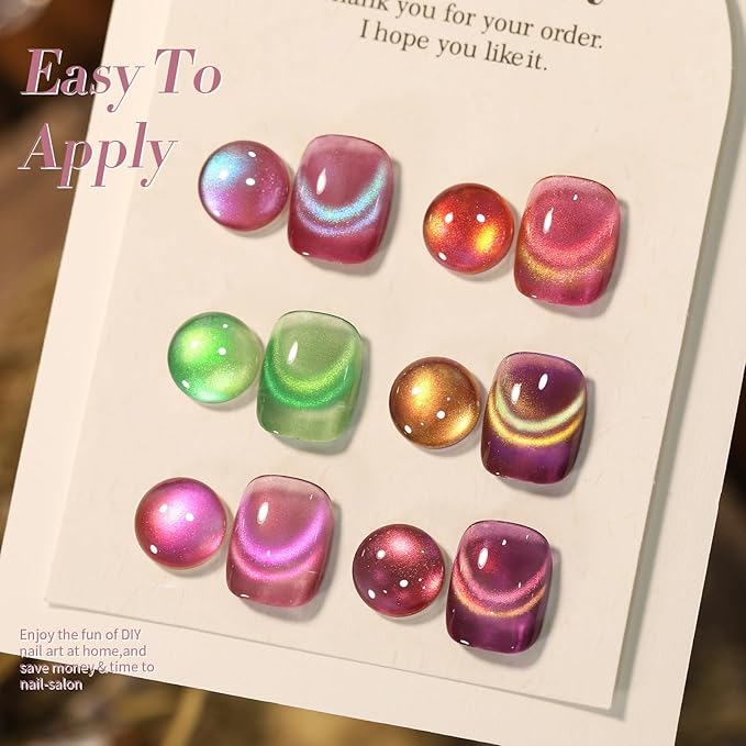 Born Pretty Cat Magnetic Eye Gel Nail Polish Rainbow Aurora Cat Magnetic Gel Polish Pink Green Blue Yellow Glitter Holographic Cat Magnetic Eye Gel Manicure Nail Art DIY, Firefly Aurora Series 6PCS-BrightBean Baby