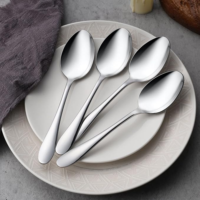Stainless Steel Serving Spoons, E-far 4-Piece Metal Solid Spoons Hostess Serving Utensils Tablespoons Set for Catering Buffet Party Kitchen Restaurant, Dishwasher Safe