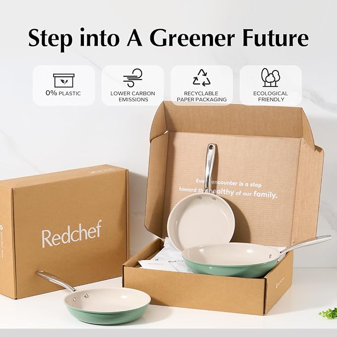 Redchef Ceramic Non Stick Egg Pans 8 Inch - Nonstick Frying Pan Skillet Green