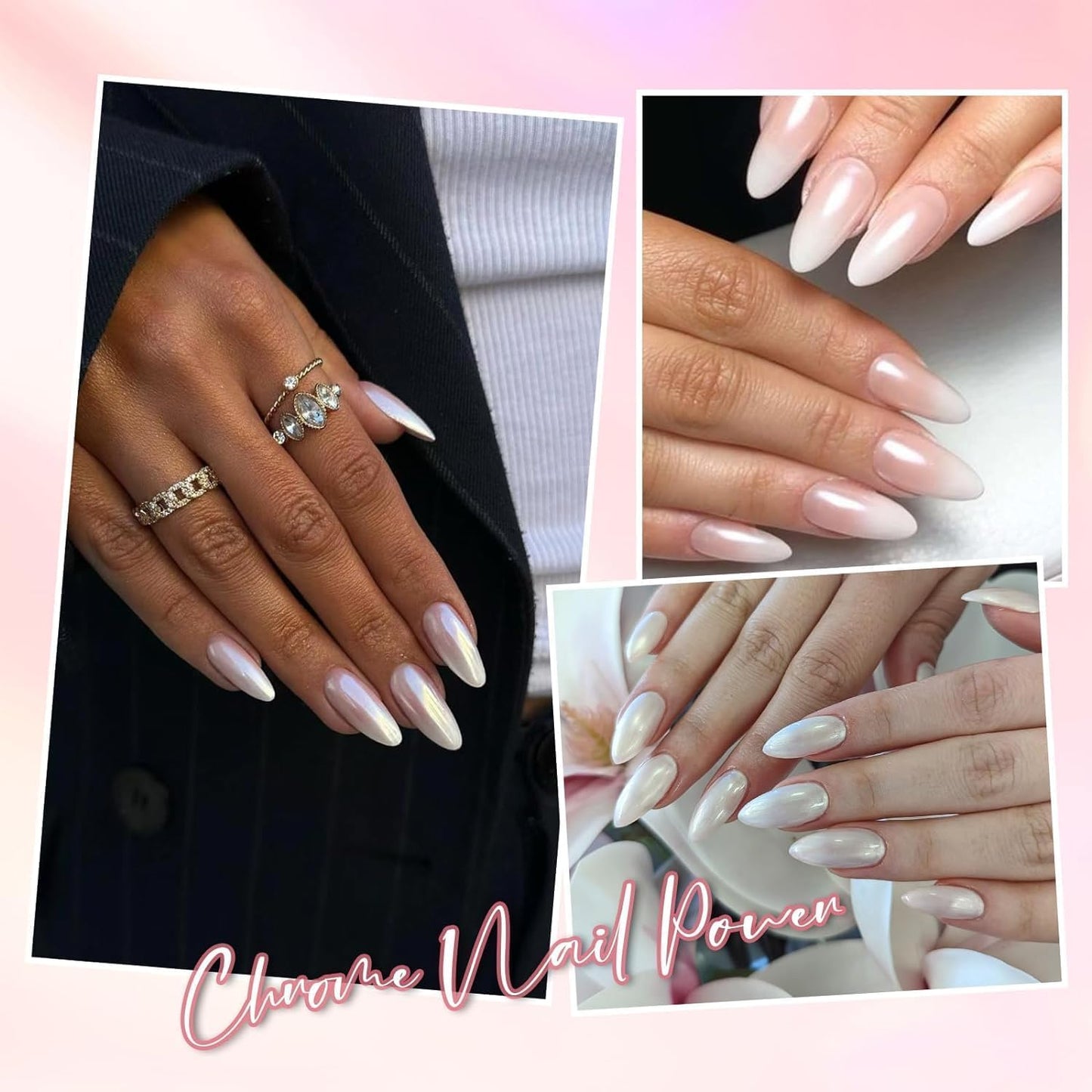 Pearl Chrome Nail Powder:【Super Transparent】 White Pearl Chrome Nail Powder Ice Shimmer Jewelry Transparent Aurora Glazed Donut Chrome Nail Powder for Nails Art DIY-BrightBean Baby