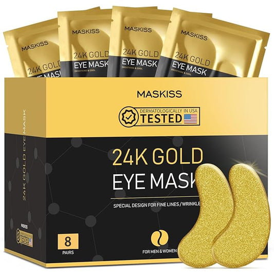 24k Gold Under Eye Patches (8 Pairs), eye mask, Collagen Skin Care Products, Eye Patches for Puffy Eyes, eye masks for dark circles and puffiness-BrightBean Baby
