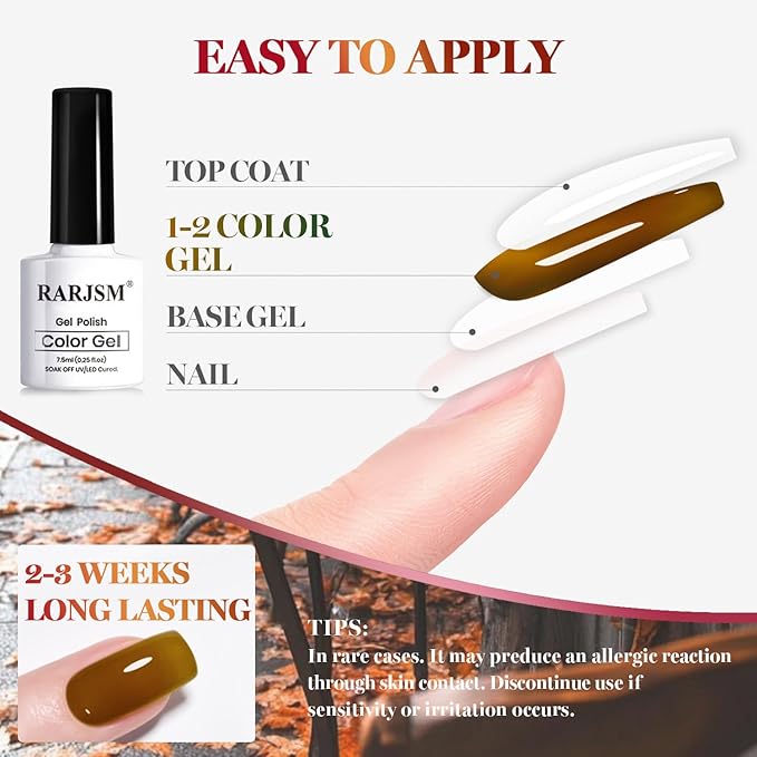 RARJSM Jelly Stained Glass Gel Nail Polish Set 6pcs Clear Amber Yellow Cherry Red Orange Olive Green Crystal Transparent Series Sheer Gel Varnish Curing Requires Soak off Home Salon French Manicure-BrightBean Baby