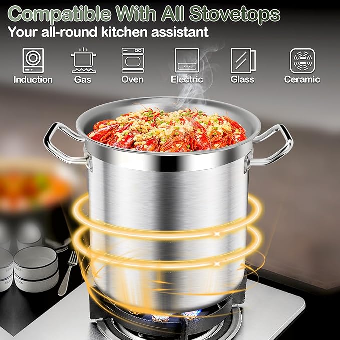 Commercial Grade Large Stock Pot - 100 QT Soup Pot with Lid - Non-Nickel Stainless Steel Stock Pots - Healthy Cookware Polished Stockpots - Heavy Duty Cooking Pots, Cookware Sauce Pots