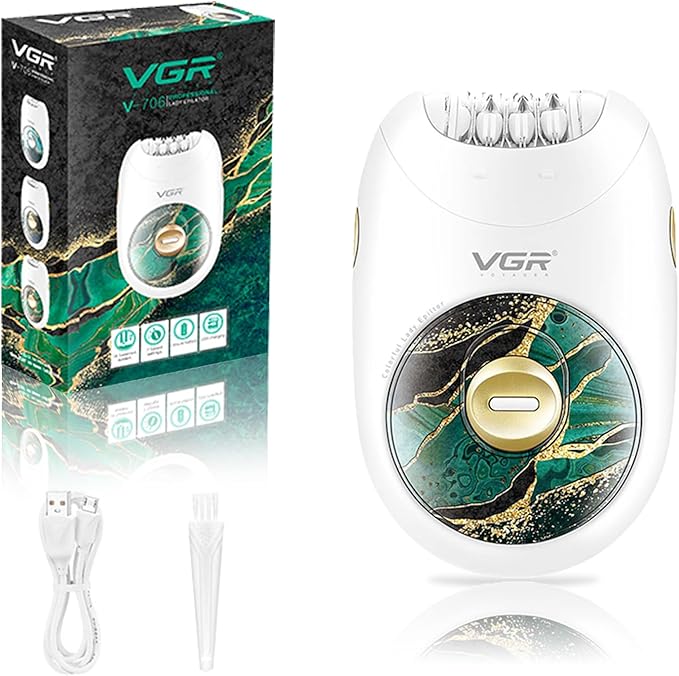 VGR 706 Professional Epilator for Women,Portable Cordless Smooth Glide Hair Removal Device for Legs, Underarm, Back,Full-Body Epilator with 18 Tweezers System, 2 Speeds Hair Removal with Silent Design-BrightBean Baby