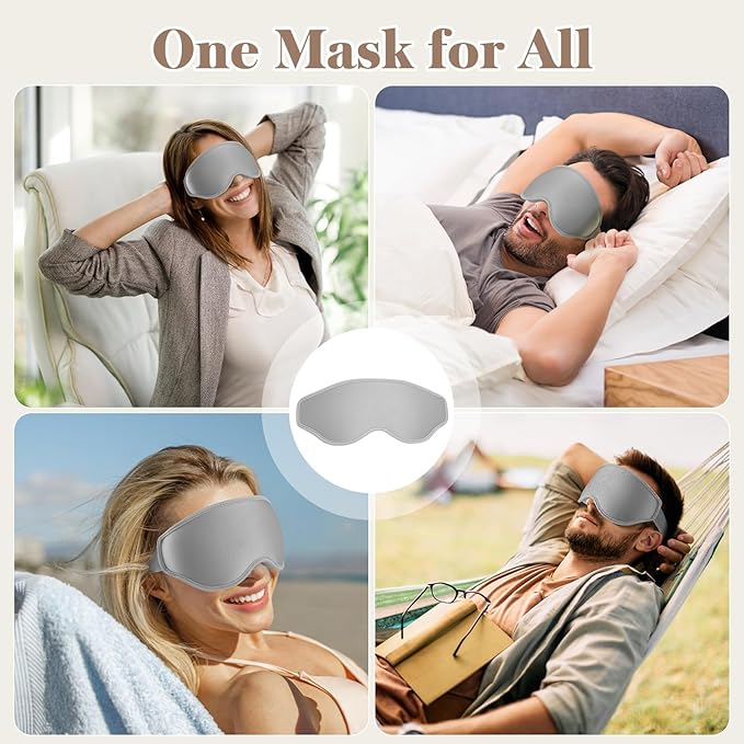 3D Cooling Eye Mask Sleep Mask for Men & Women, 100% Pressure-Free & Light Block-Out Eye Mask for Sleep with Easy Adjustable Strap, Night Eye Cover for Travel, Grey-BrightBean Baby