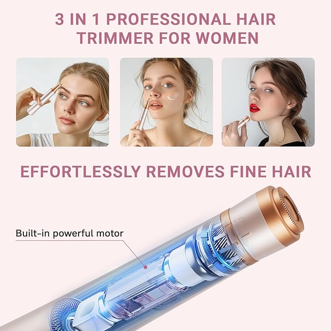 Electric Eyebrow Trimmer, 3 in 1 Facial Hair Remover for Women, Waterproof Rechargeable Hair Shaver for Face Eyebrow Leg Bikini Nose, Painless Facial Razor Epilators with 3 Guide Combs-BrightBean Baby