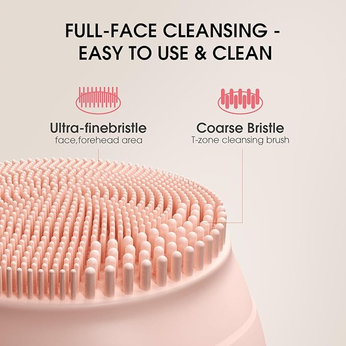 Facial Cleansing Brush,Silicone Face Scrubber,Pore Scrubber for Women Men,IPX7 Waterproof Exfoliating Face Brush,Rechargeable Electric Face Scrub,Pink-BrightBean Baby