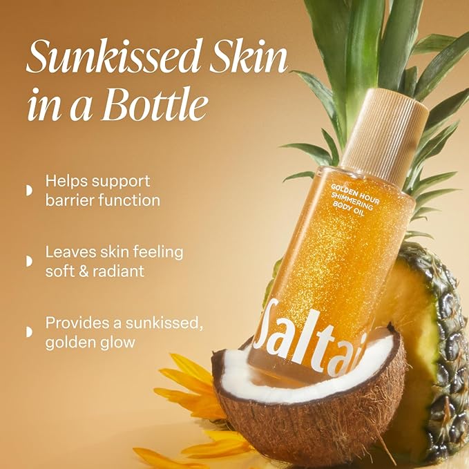 Saltair Shimmering Body Oil - Golden Hour Scented Dry Oil Moisturizer with Light-Reflecting Pearl Pigments. Moisturizing Glow for All Skin Types - 4 Fl Oz-BrightBean Baby