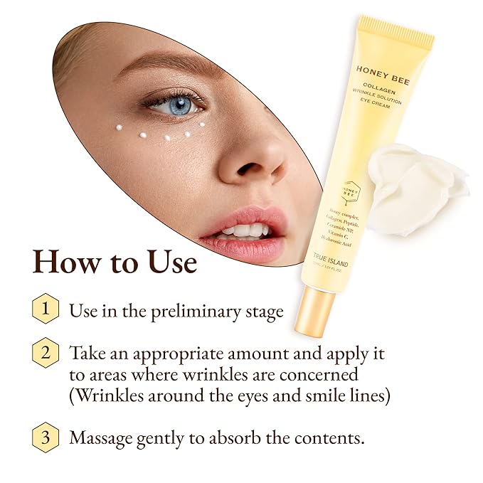 Honey Bee Collagen Fine Line Firming Eye Cream for Puffiness and Bags Under Eyes w/Vitamin C, 4 Peptides & Niacinamide | Bright and Tight Under Eye Cream for Dark Circles 1.01 fl oz-BrightBean Baby