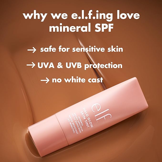 e.l.f. Halo Glow Skin Tint SPF 50, Tinted Moisturizer For Light, Buildable Coverage, Creates A Natural Glow, Vegan & Cruelty-Free, 17 Rich Warm-BrightBean Baby