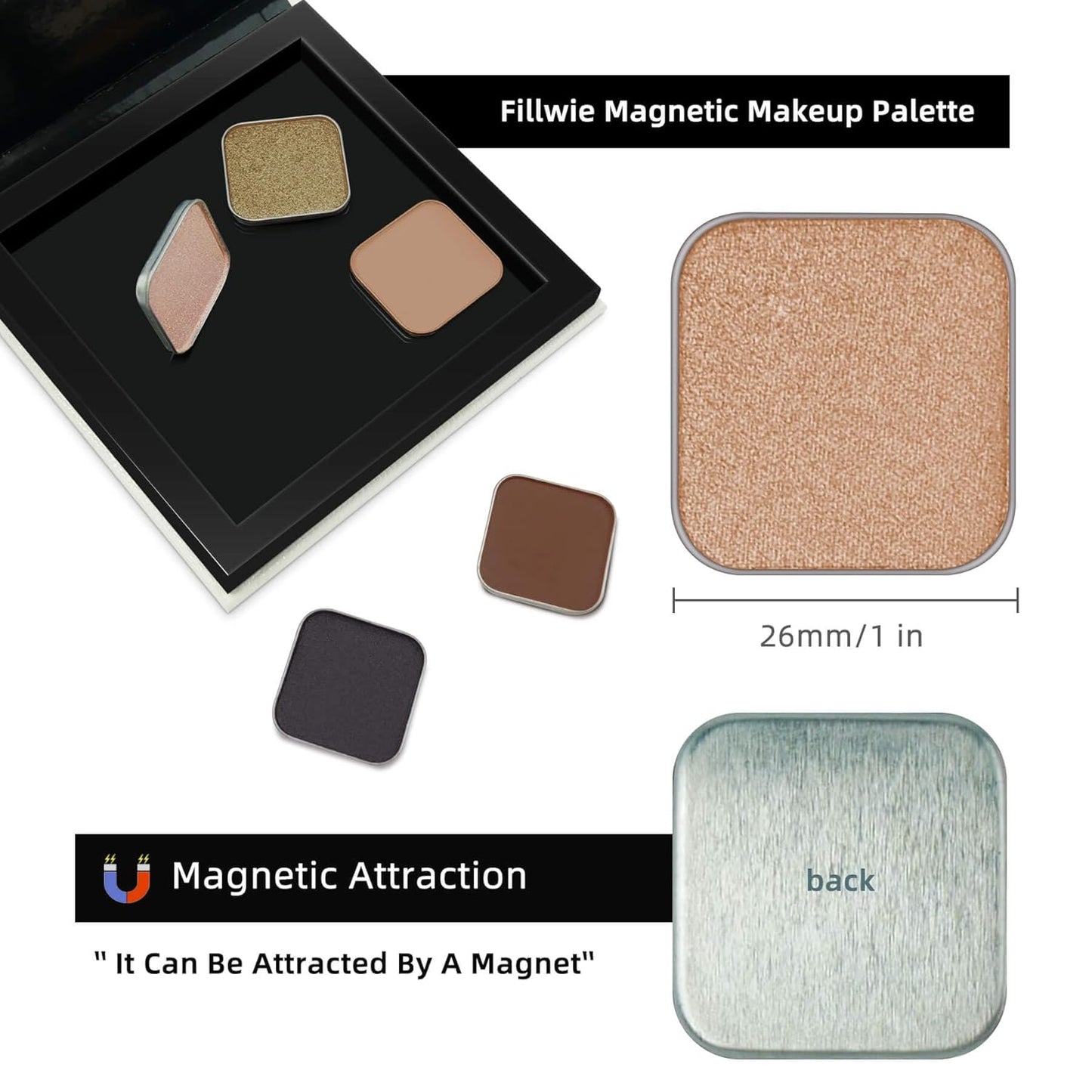 Magnetic Single Shimmer Champagne Eyeshadow with Metal Pan, Pressed Powder Eyeshadow Refill Pan, Pastel Highlight Shadow for Empty Magnetic Palette (Champagne Glow)-BrightBean Baby