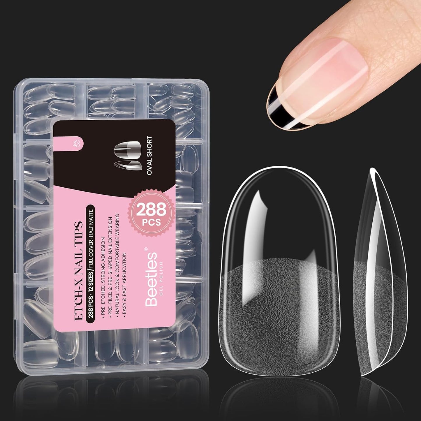 Beetles Gel Nail Tips Short Oval Fake Nails 288Pcs Pre-Shaped Half Matte Press on Nail Tips Full Cover False Nails Gifts for Girls Women Gelly Tips Home DIY Nail Extension-BrightBean Baby