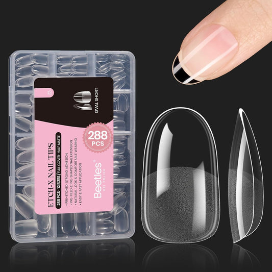 Beetles Gel Nail Tips Short Oval Fake Nails 288Pcs Pre-Shaped Half Matte Press on Nail Tips Full Cover False Nails Gifts for Girls Women Gelly Tips Home DIY Nail Extension-BrightBean Baby