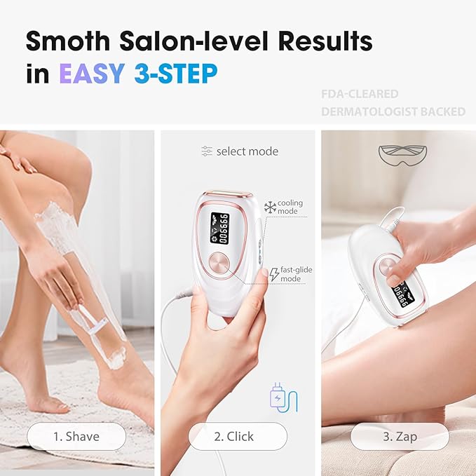 IPL Laser Hair Removal Device for Women & Men - Home 45°F Ice-Cooling Contact for Painless & Long-Lasting Results, 86% Hair Reduction in 3 Weeks for Full Body & Bikini Line, White-BrightBean Baby