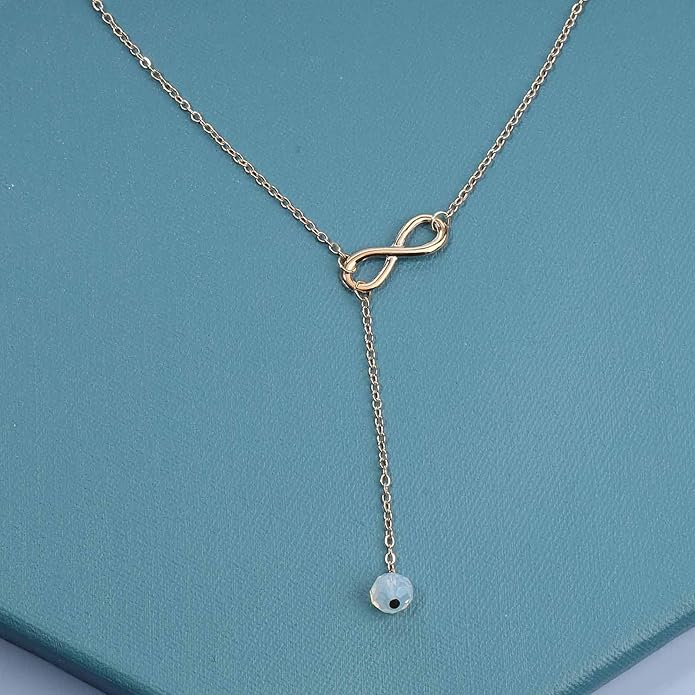 Boho Crystal Infinity Necklace Gold Y Necklace Minimalist Crystal Y Lariat Necklace Chain Jewelry for Women and Girls-BrightBean Baby