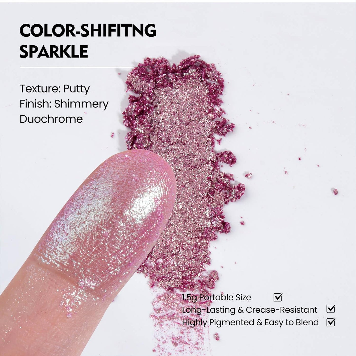 Chameleon Single Eyeshadow, Putty Texture, Glitter Multichrome, Iridescent Blue-Purple, High Pigment, Long-Lasting, Smudge-Proof, Square Single Pan, Fits Magnetic Palettes(Mystic Bloom)-BrightBean Baby