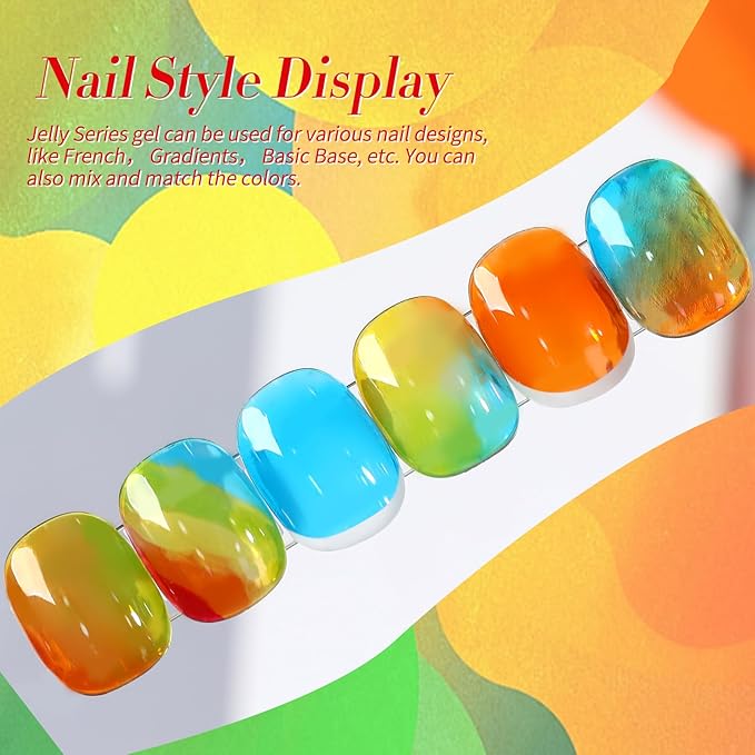 Born Pretty Neon Jelly Gel Nail Polish Glass Crystal Transparent Halloween Collection Soak Off Gel Nail Kit Minicure DIY Gifts 6PCS-BrightBean Baby