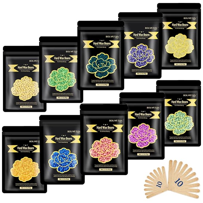 Hard Wax Beads, 2.2lb Wax Beans for Hair Removal, 10 Packs Multi Color Waxing Beads for Full Body, Face, Brazilian Bikini, Legs and Sensitive Skin at Home, Wax Refill for Women Men-BrightBean Baby