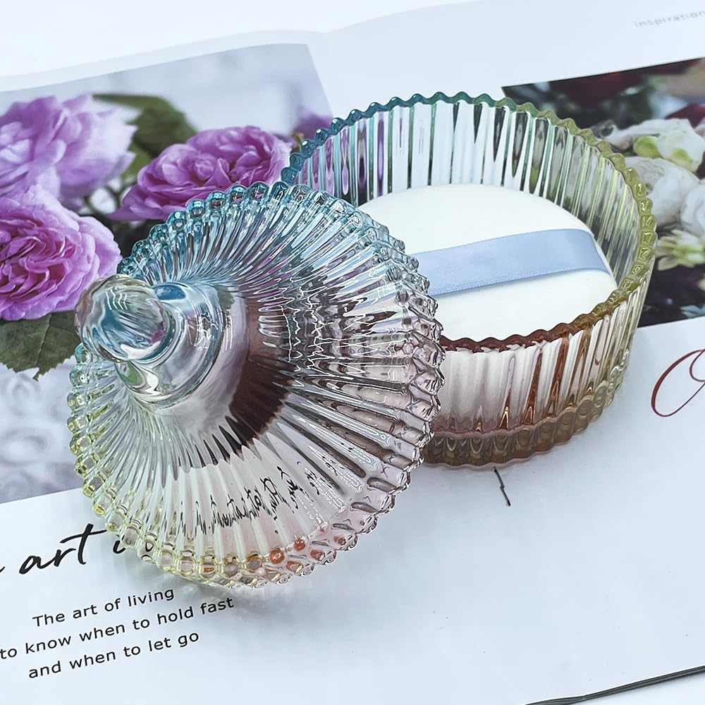 Ultra Soft Powder Puff and Rainbow Container 3.3" High Density Velvet Dusting Washable Reusable Powder Puff,Body Powder Puff and Glass Jar Holder Loose Powder Box with Puff(Multi-Color)-BrightBean Baby