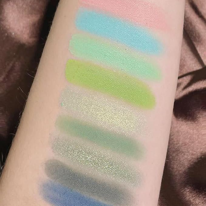 Erinde 9 Colors Eyeshadow Palette, Matte Shimmer Glitter Eye Shadow Palette Makeup, Highly Pigmented Long Lasting Waterproof, Natural Neutral Nude Eyeshadow Make Up Pallet, Blue Green-BrightBean Baby