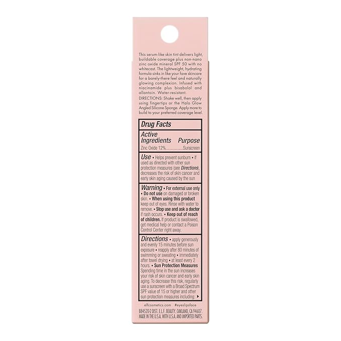 e.l.f. Halo Glow Skin Tint SPF 50, Tinted Moisturizer For Light, Buildable Coverage, Creates A Natural Glow, Vegan & Cruelty-Free, 17 Rich Warm-BrightBean Baby