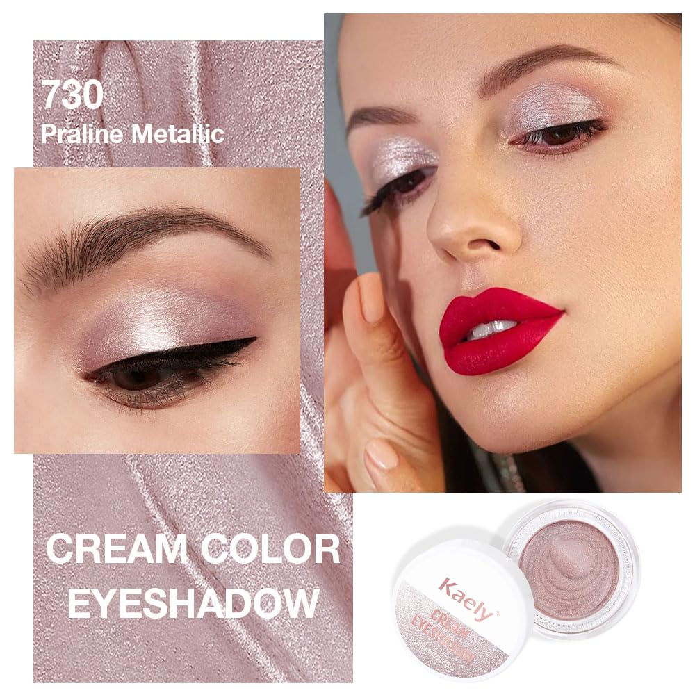 Kaely Single Cream Eyeshadow Pot, Praline Metallic Eye Shadow for Older Women High Pigmented Waterproof, Natural Eyeshadow Palette Makeup Brightener, sombras en crema para ojos, Blendable, 730-BrightBean Baby