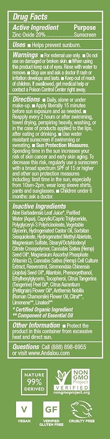 Andalou Naturals Face Sunscreen, CannaCell Sun Buddy SPF 30 with Hemp Stem Cells, Moisturizing Facial Lotion, Broad Spectrum Protection with Non-Nano Zinc Oxide, Reef Safe Sunscreen, 2.7 Fl Oz-BrightBean Baby