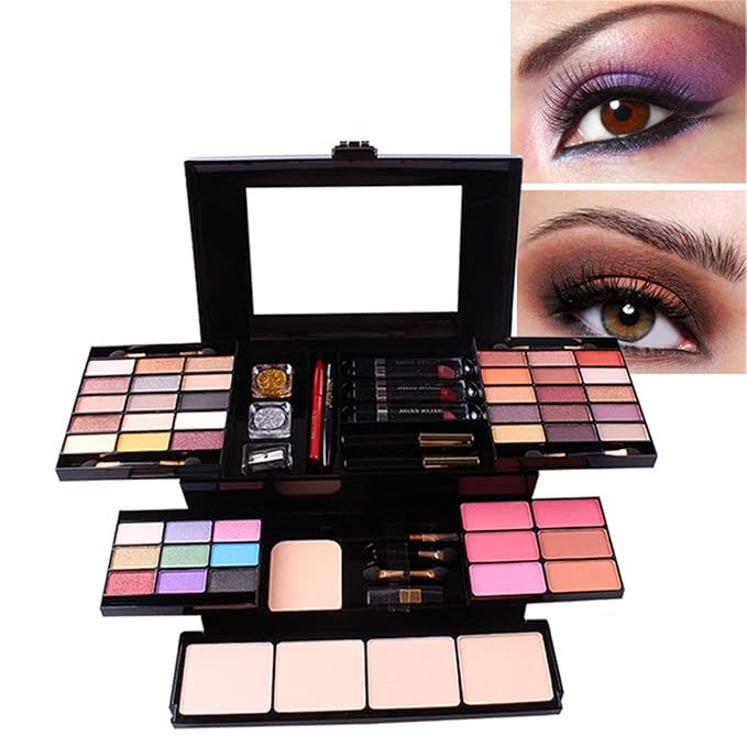 54 Colors All in one Makeup Gift Set Holiday Birthday Beauty Cosmetic Essential Starter Bundle Include 39 Eyeshadow Palette, 6 Blush, 6 Sponge Stick, 4 Compact Powder, 3 Lipstick, Eyeliner-BrightBean Baby
