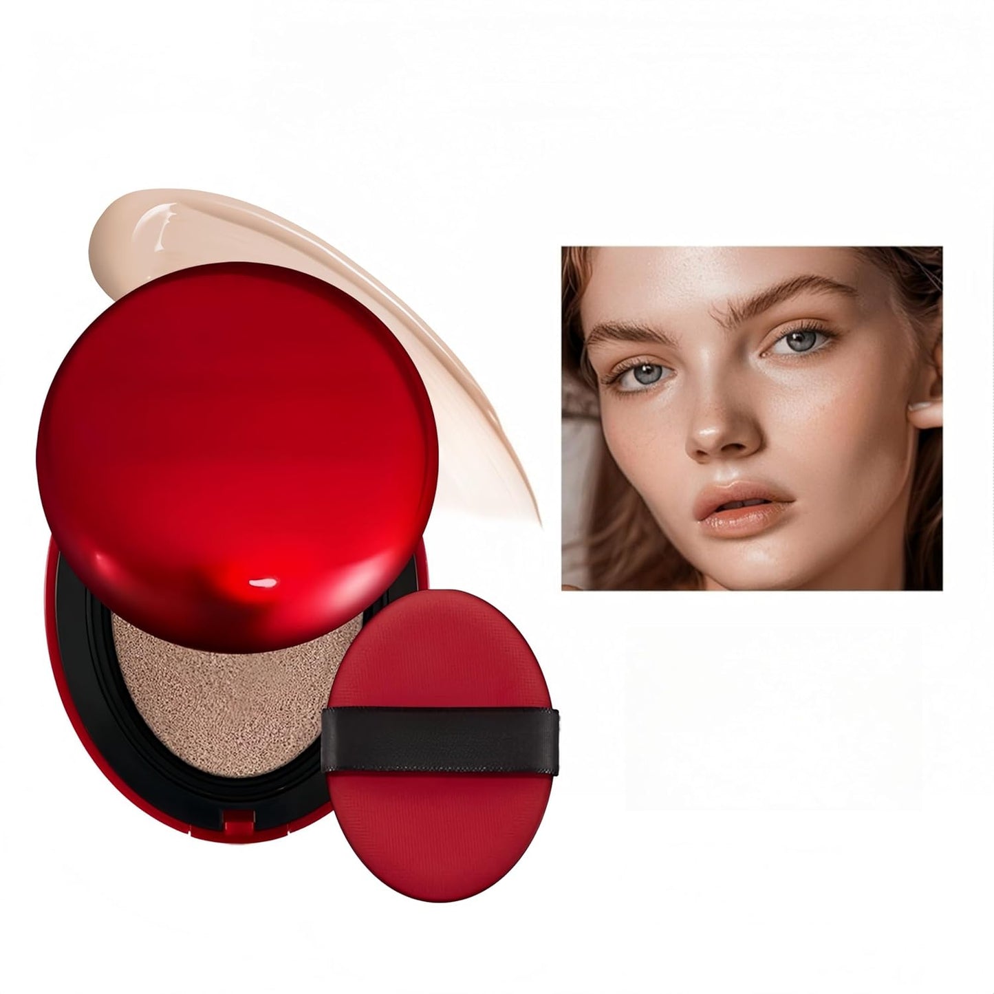 MAEPEOR Cushion Foundation 9 Colors Full Coverage Weightless Satin Glow Foundation Hydrating Long-Lasting Cushion BB Cream (Color 09)-BrightBean Baby