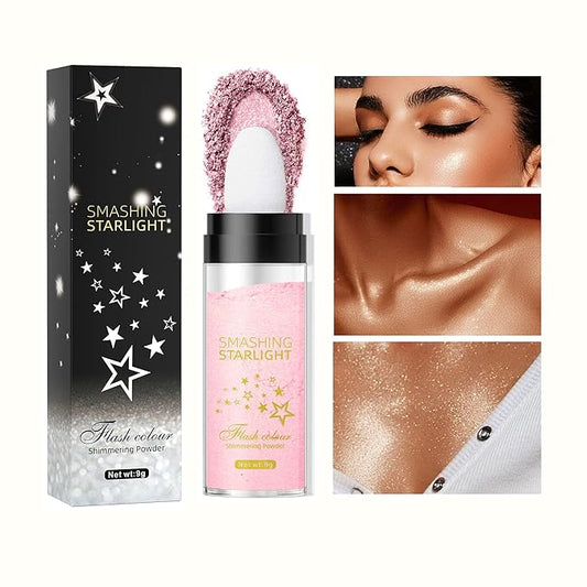 Fairy Highlight Puff Stick Highlight Patting Powder - Multi-Functional Shimmer Powder for Illuminating and Brightening Your Face and Body (#02 Pink)-BrightBean Baby