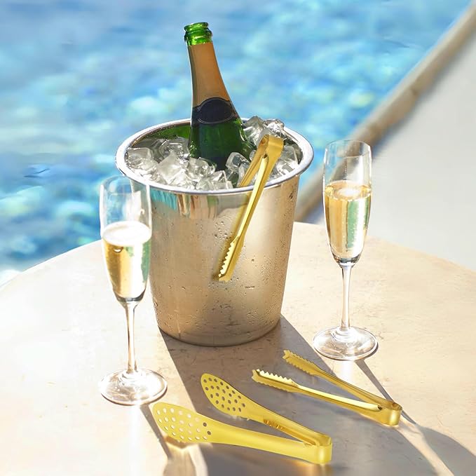 JCREN 12 Pack Mini Tongs - Small Stainless Steel Food Tongs for Serving Appetizers, Tea Party, Coffee, Desserts - 5 inch - Gold