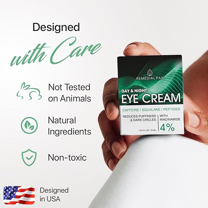 REMEDIAL PAX Eye Cream for Dark Circles and Puffiness, Bags Under Eyes Treatment, Anti-Aging Collagen Eye Cream for Wrinkles, Day & Night Caffeine Eye Cream with Niacinamide Dimethicone-BrightBean Baby