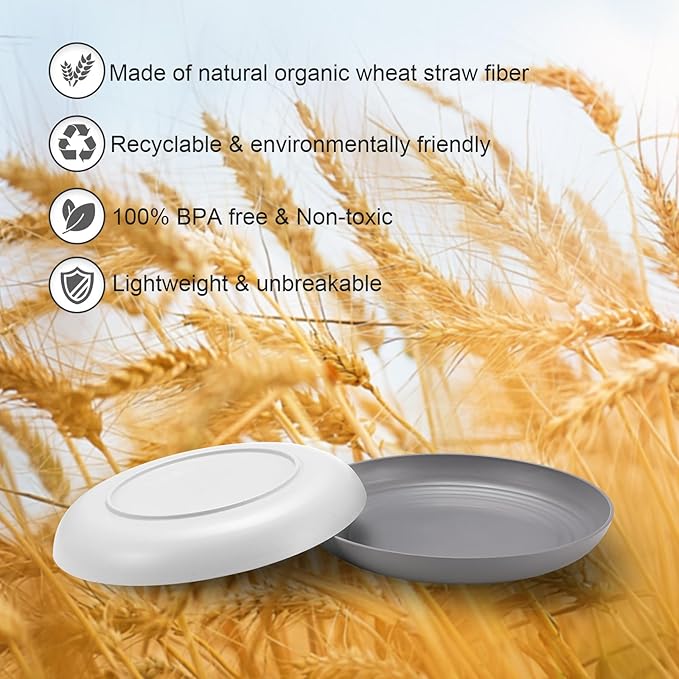 12 Pcs Unbreakable Deep Dinner Plates Set, 10 inch Reusable Plastic Wheat Straw Plates, Microwave and Dishwasher Safe Plate for Kitchen, Lightweight Plate for Dessert, BPA Free, 6 Colors