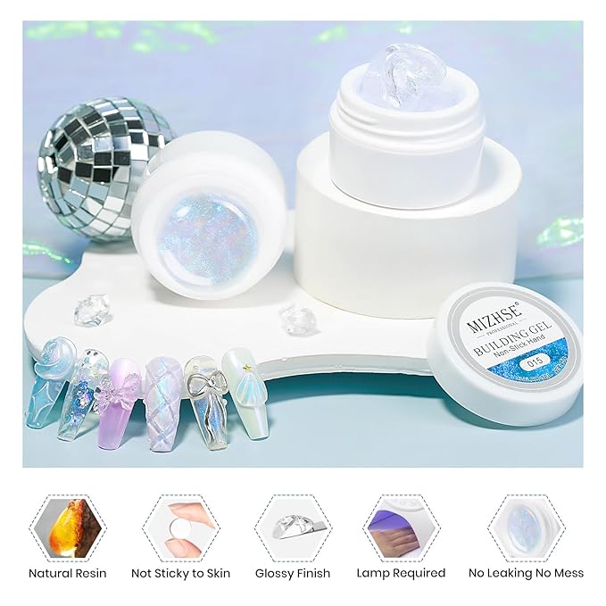 MIZHSE Non-Sticky Solid Builder Gel, Aurora Blue and Clear Sculpting Gel for Nails, Mermaid Pearl Building Carving Modeling Hard Extension 3D Nail Art Salon Home DIY-BrightBean Baby