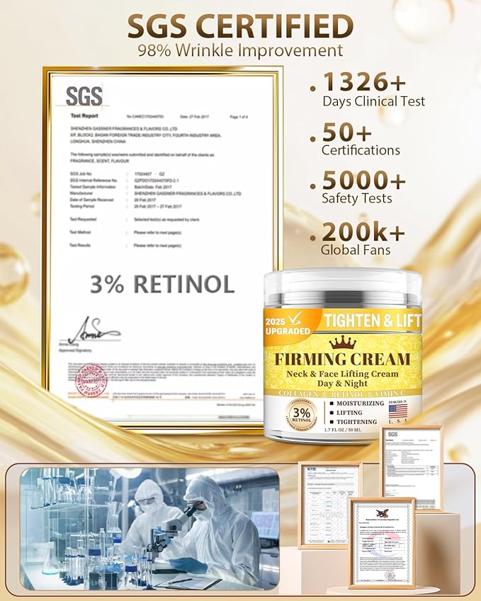 3% Retinol Cream Face Moisturizer, Anti Aging Neck Firming Cream with Collagen, Day & Night Face Cream with Hyaluronic Acid, Lifting & Tightening Wrinkle for Women & Men (1.51 Fl Oz (Pack of 1))-BrightBean Baby