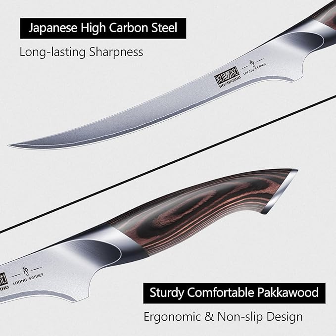HOSHANHO Fillet Knife 9 Inch, Super Sharp Boning Knife in High Carbon Stainless Steel, Professional Japanese Fish Knives for Meat Poultry Cutting