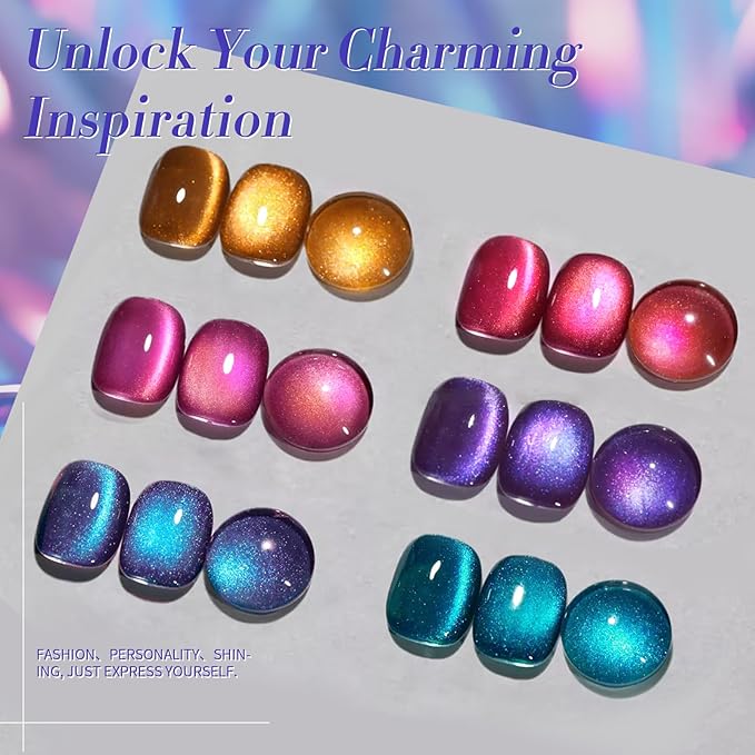 Born Pretty Cat Magnetic Eye Gel Nail Polish Glitter Auroras Magnetic Gel Polish Colorful Holographic Cat Magnetic Eye Nail Art Manicure DIY at Home 6PCS-BrightBean Baby