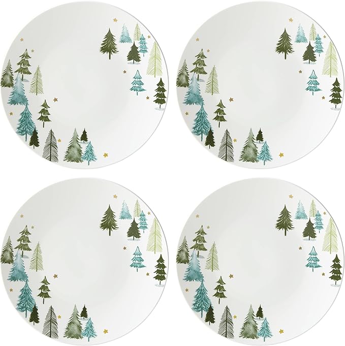 Lenox 880068 Balsam Lane 4-Piece Dinner Plate Set(Green), Christmas Drinkware, Holiday Hosting