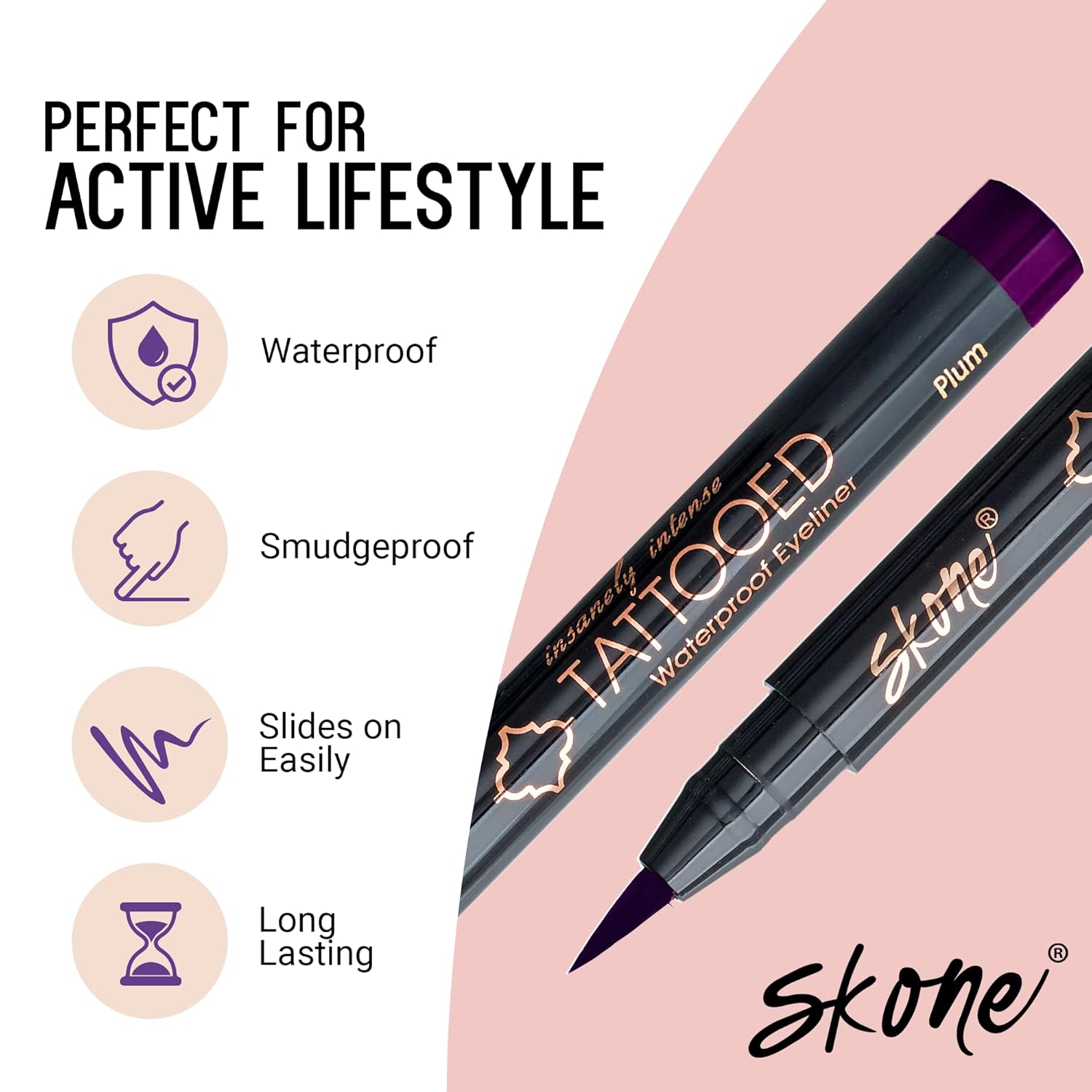 Skone Waterproof Liquid Eyeliner - Long Lasting & Smudge Proof - Insanely Intense Tattooed Eyeliner Pen with Felt Tip Applicator - Plum Black (0.07oz)-BrightBean Baby