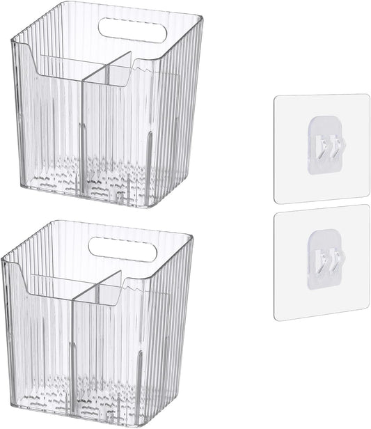 Set Of 2 Storage Organizer Bins Wall Mounted Shower Caddy, Bathroom shelves Stackable Clear Plastic Toothbrush Holder Adhesive Hanging Bin for Bathroom, Kitchen, Cabinet, Shower BPA Free Small (Clear)-BrightBean Baby