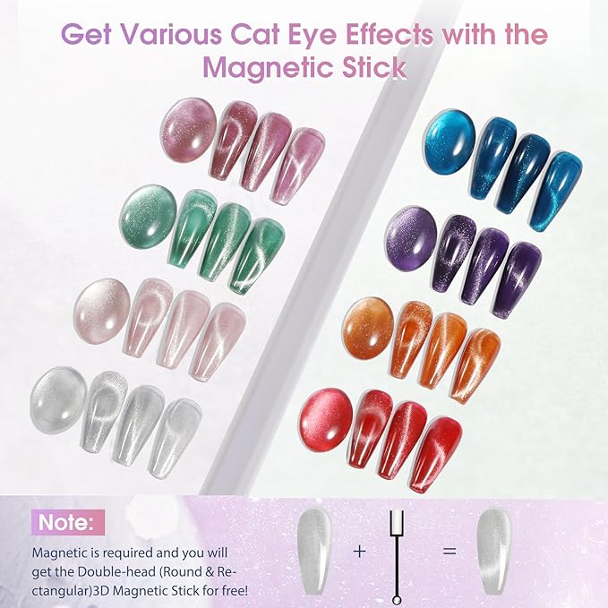 ROSALIND 8PCS Cat Eye Gel Polish with Magnet Stick - Magnetic Cat eye Gel Nail Polish Sparkle Diamond Effect Magic Magnetic Glitter Soak Off Led Nail Art DIY Salon Gifts For Women-BrightBean Baby