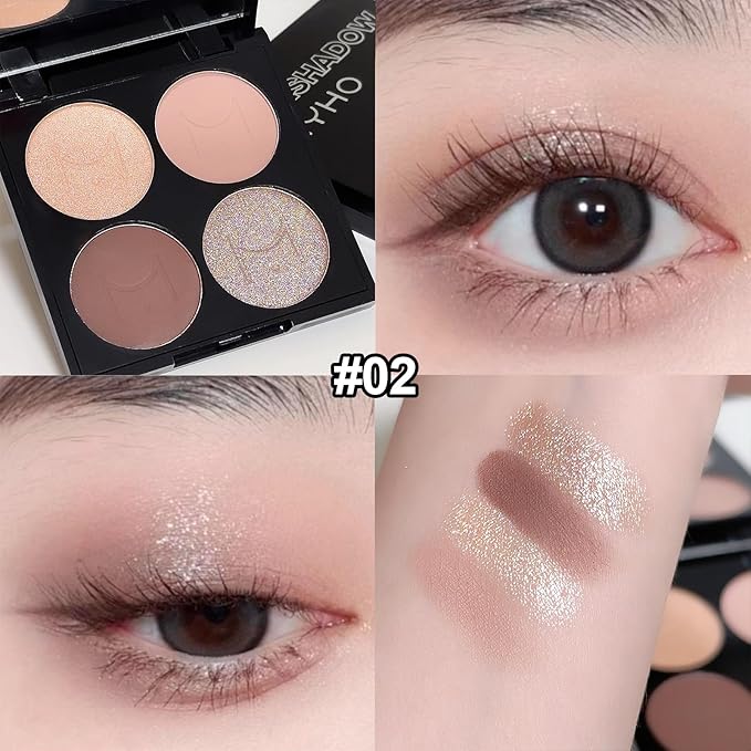 Erinde Quads Matte Eye Shadow Powder Makeup Palette, Nude Neutral Brown & Champagne Pink Shimmer Eyeshadow, Long Wearing Waterproof Everyday Eye Makeup, sombras de ojos, with Built-In Mirror, 02-BrightBean Baby