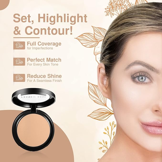 Frankie Rose Cosmetics Powder Foundation – Full Coverage Face Powder For Pores & Imperfections, Evens Out Skin Tone & Shine-Control | 58 Grams (Cream Puff)-BrightBean Baby