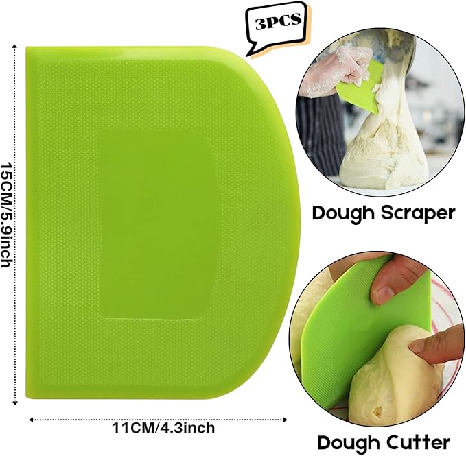 SURDOCA Dough Scraper Bench Scraper - 3P 5.9x4.3" Plastic Flexible Bowl Scraper, Sharp Edge & Angles Cake Scraper. Non-Slip Bakeware Decorating Tools Sculpting & Modeling Tools - Pure Yellow
