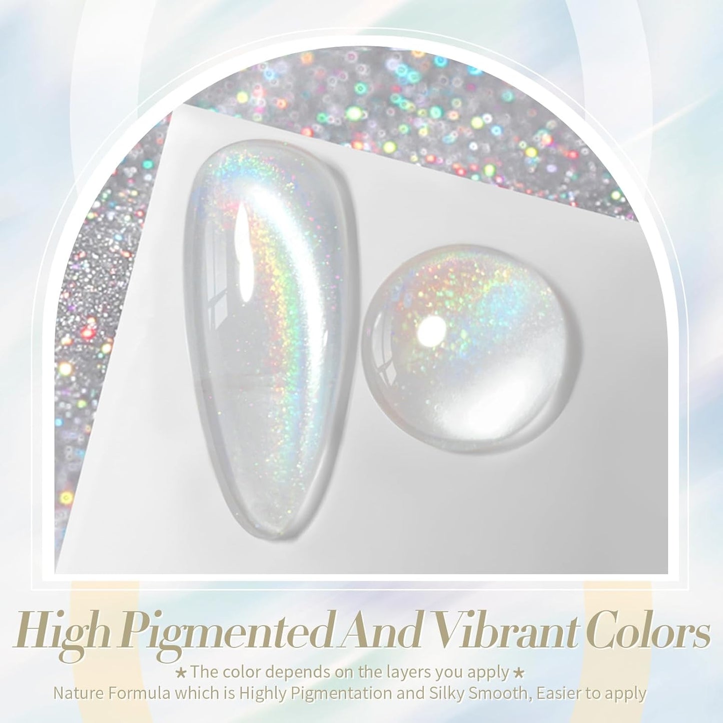 Born Pretty White Glitter Cat Magnetic Eye Gel Nail Polish, Holographic Glitter Iridescent Gel Nail Polish Soak Off Led Gel Nail Polish Nail Art Gel Manicure Salon DIY Gifts 15ML-BrightBean Baby