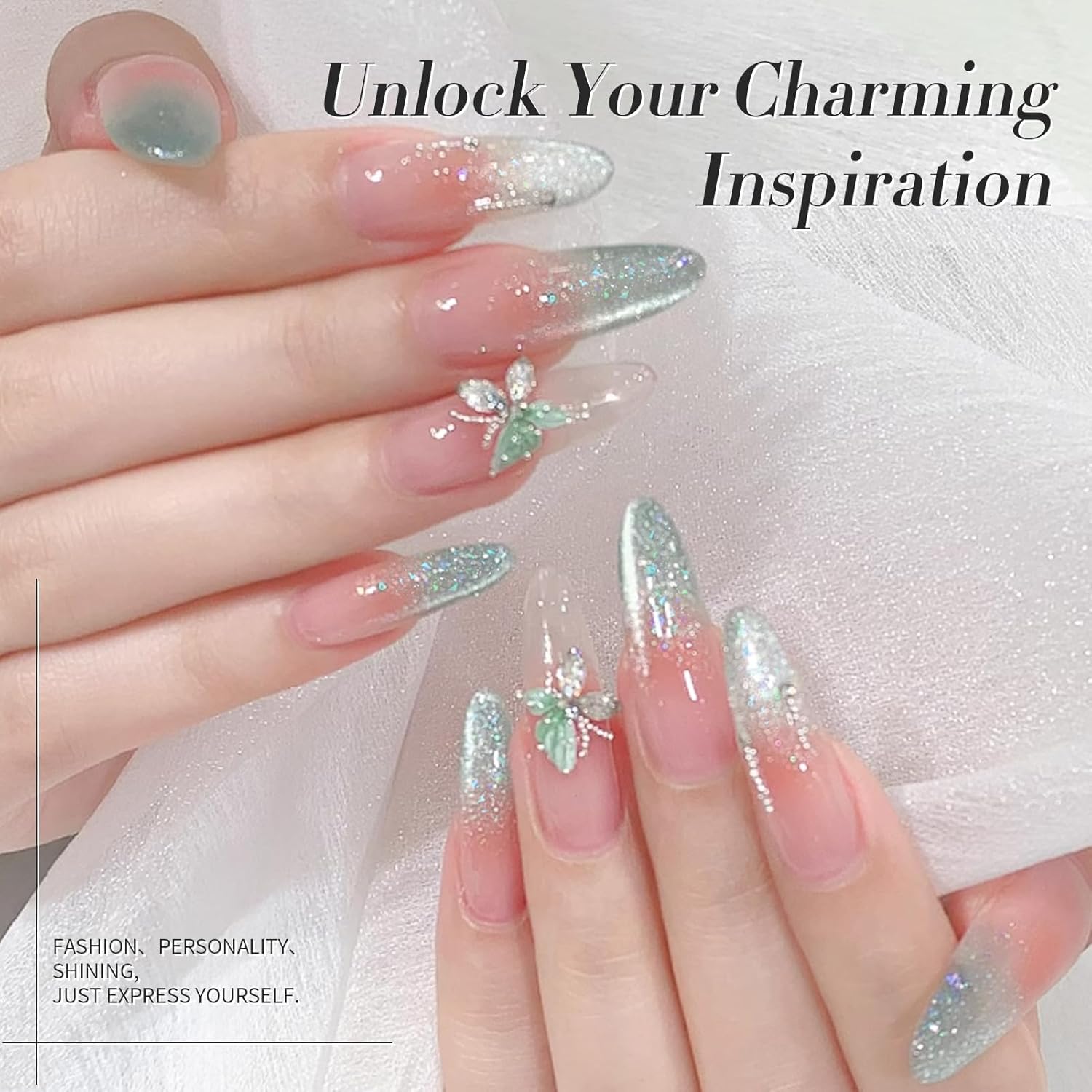 Born Pretty Green Cat Magnetic Eye Gel Nail Polish Shimmer Glitter Flakes Holographic Aurora Mint Green Magnetic Gel Polish Nail Art Manicure DIY at Home 15ML-BrightBean Baby