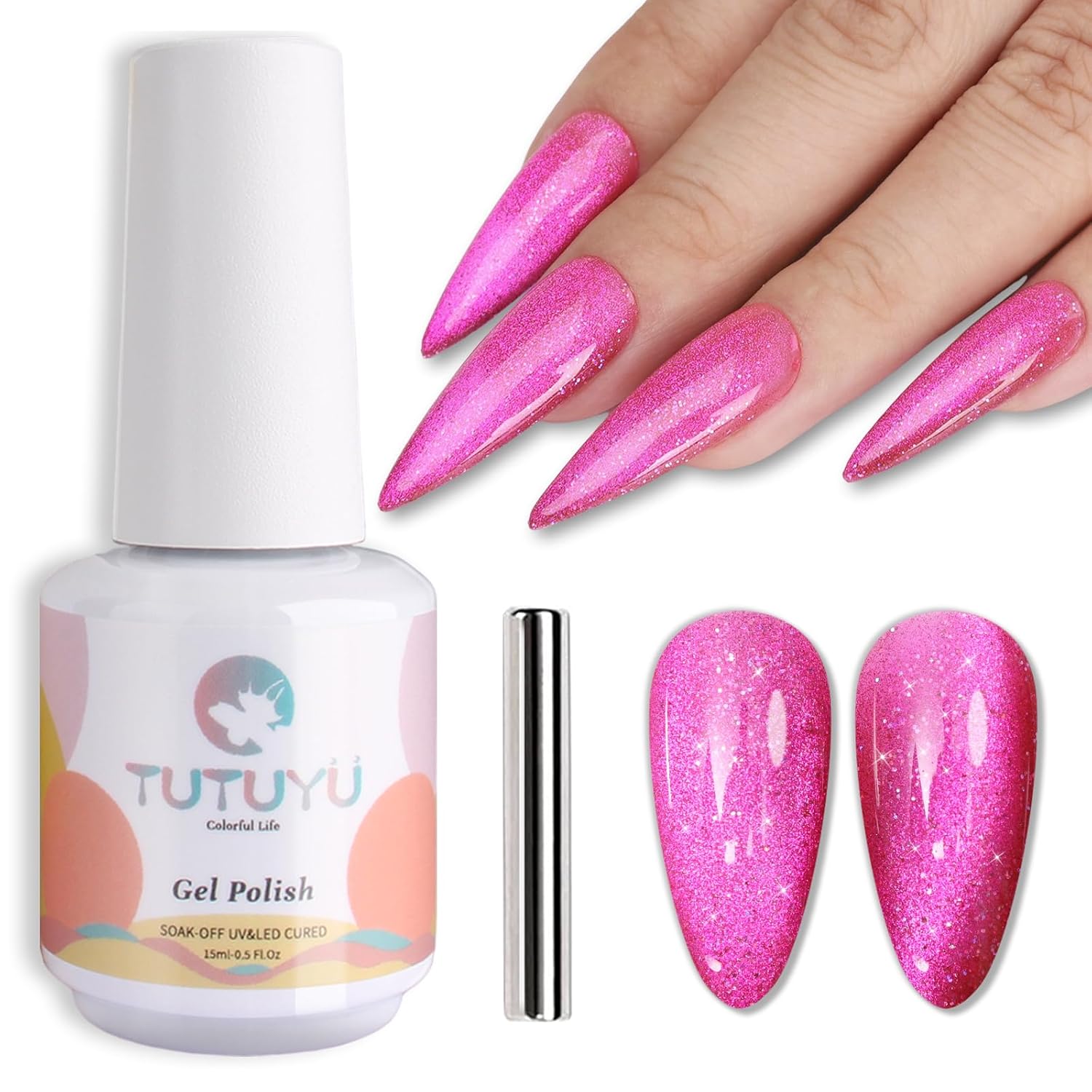 Pink Cat Eye Gel Nail Polish,Iridescent Quicksand Galaxy Holographic Pink Cateye Gel Polish with Magnet, fuchsia Gel Shimmer Velvet Soak Off Uv Led Home Diy Manicure - GP0105-BrightBean Baby