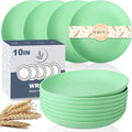 Wrova Wheat Straw Plates - 10 Inch Unbreakable Dinner Plates Set of 8 - Dishwasher & Microwave Safe Plastic Plates Reusable for Kitchen and Camping (Light Green)