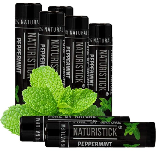 7-Pack Black Peppermint Lip Balm for Men and Women. Attractive Black Stick Gift Set by Naturistick. 100% Natural. Best Beeswax Chapstick for Healing Dry, Chapped Lips. Made in USA-BrightBean Baby