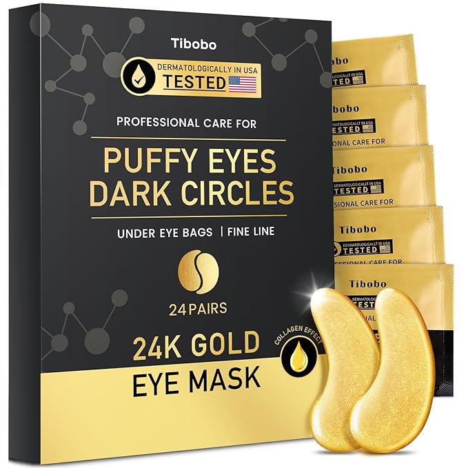 Under Eye Patches (24 Pairs) - 24K Gold Eye Masks Enriched with Abundant Collagen | Diminish Dark Circles and Puffiness | Anti-Aging, Smooth Fine Line, Nourish Skin - Gifts for Women Skin Care-BrightBean Baby